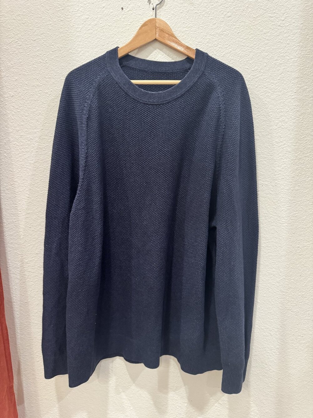 lululemon Textured Knit Crewneck Sweater Mens XXL Navy Waffle Cotton Blend